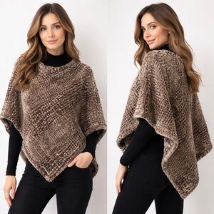 Black Rivet Faux Fur Poncho Capelet Shrug Brown S M Soft Textured Nordstroms